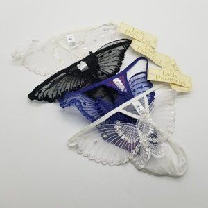 4 Lady Princess Butterfly Nylon Spandex Black, White, & Blue Size 5 Thongs - NWT